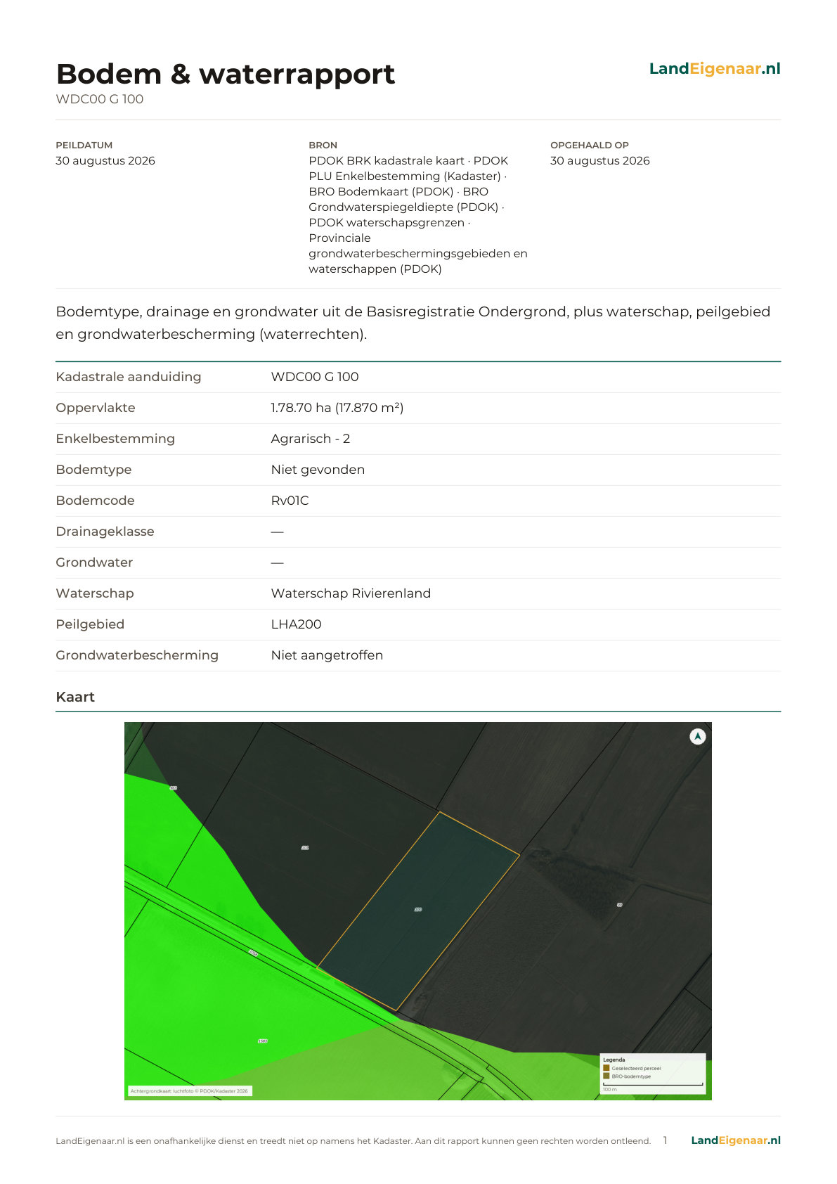 Voorbeeld pagina 1: Bodem & waterrapport