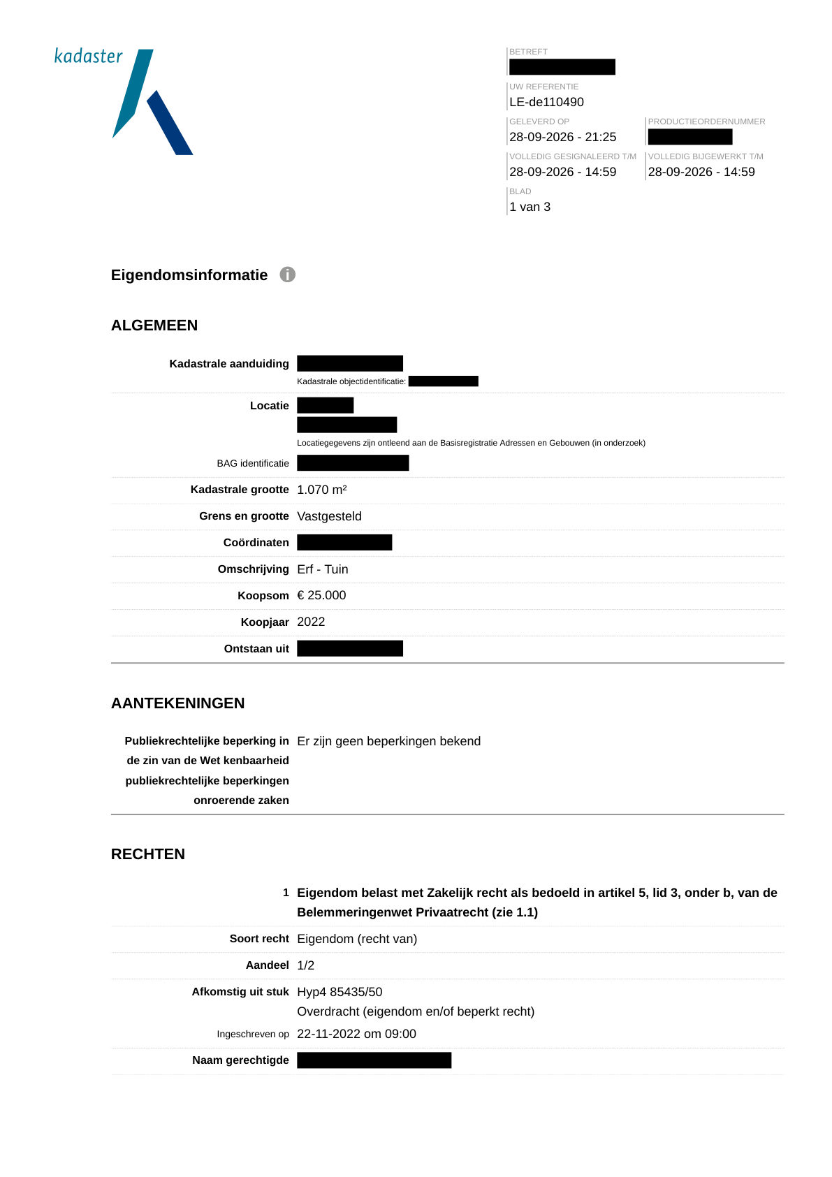 Voorbeeld pagina 1: Eigendomsinformatie rapport