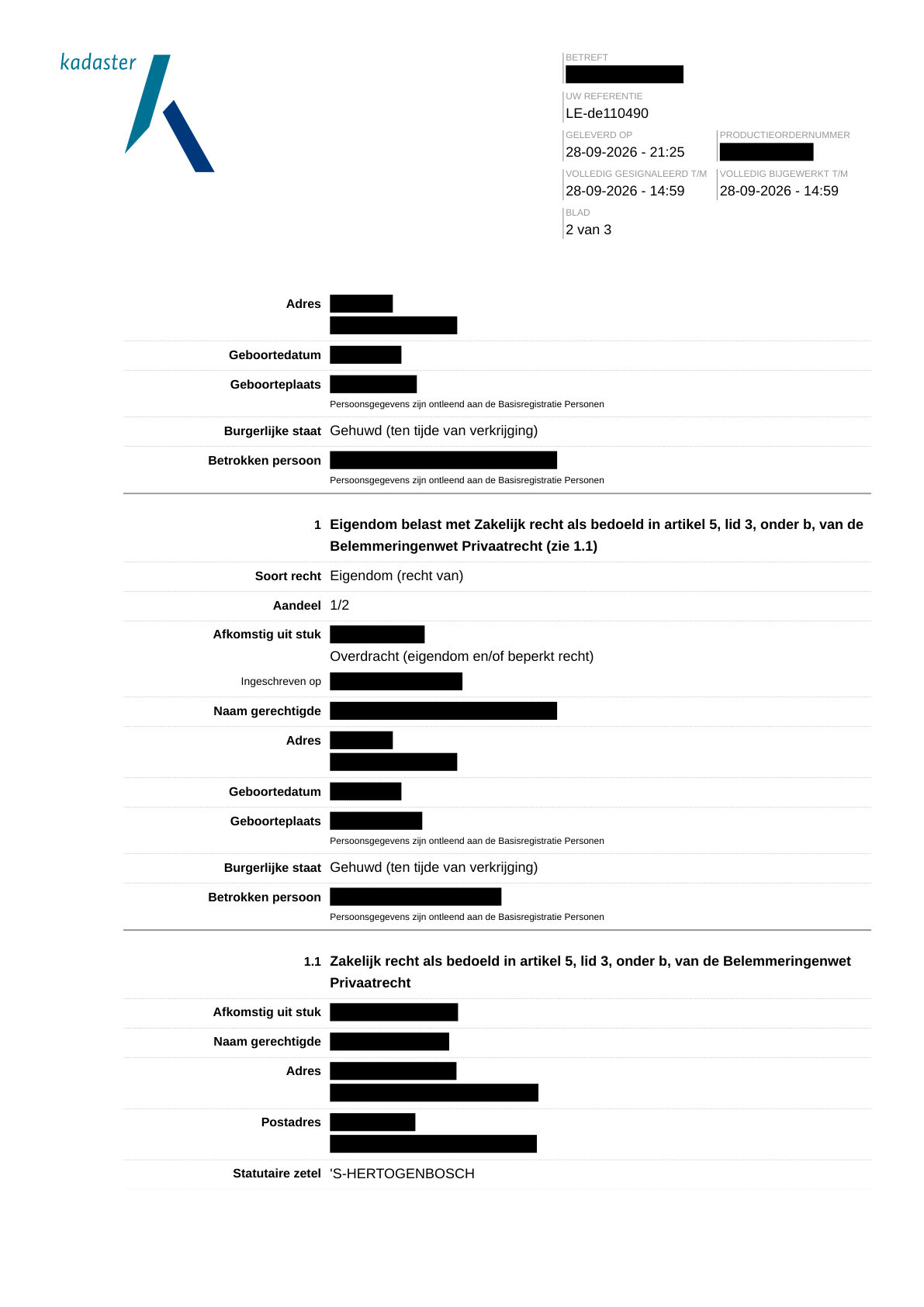 Voorbeeld pagina 2: Eigendomsinformatie rapport