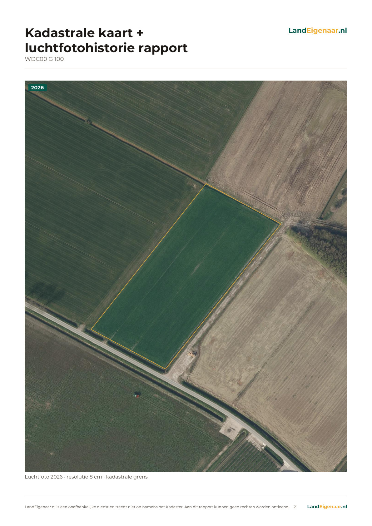 Voorbeeld pagina 2: Kadastrale kaart + luchtfotohistorie rapport