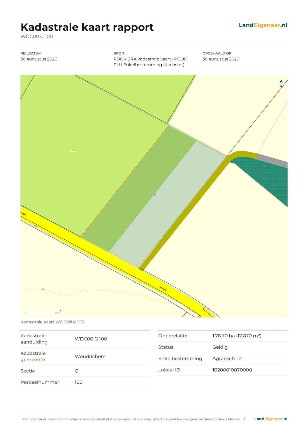 Voorbeeld pagina 2: Kadastrale kaart rapport